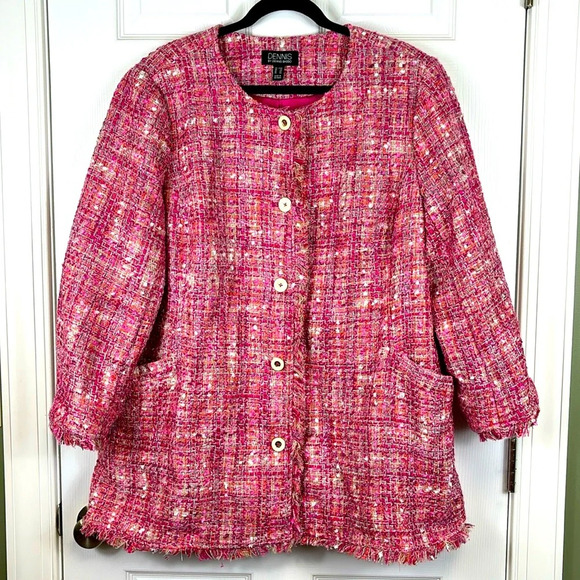 NWT Dennis Basso pink tweed button down jacket sz 24W